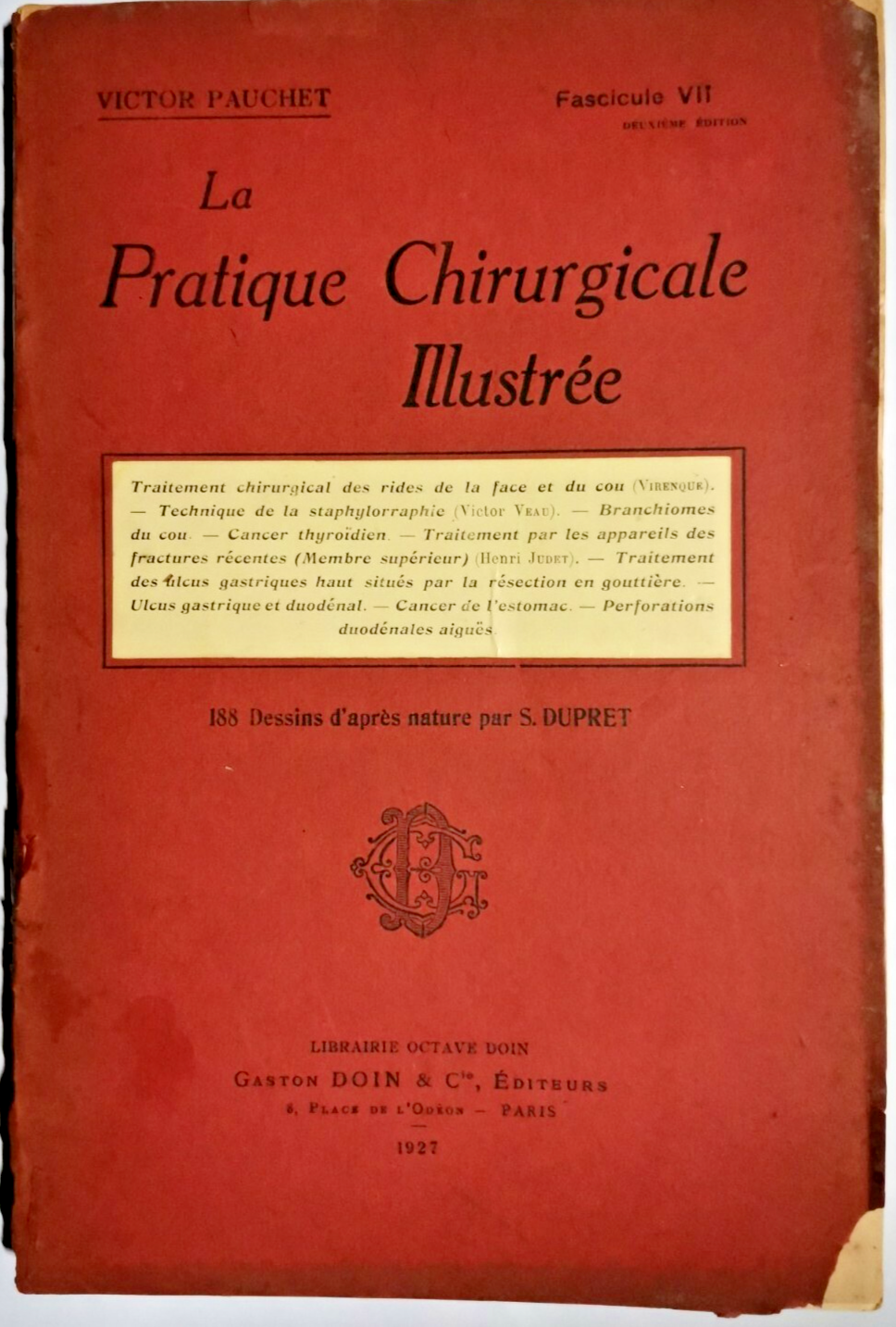 LA PRATIQUE CHIRURGICALE ILLUSTREE 1927 chirurgia estetica medicina libro vintag