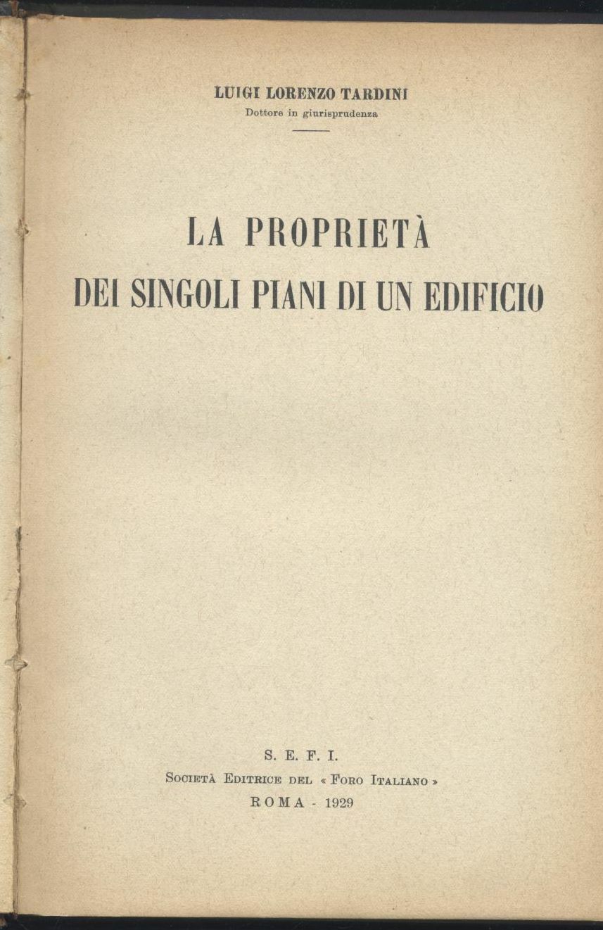 LA PROPRIETA' DEI SINGOLI PIANI DI UN EDIFICIO Luigi Lorenzo …