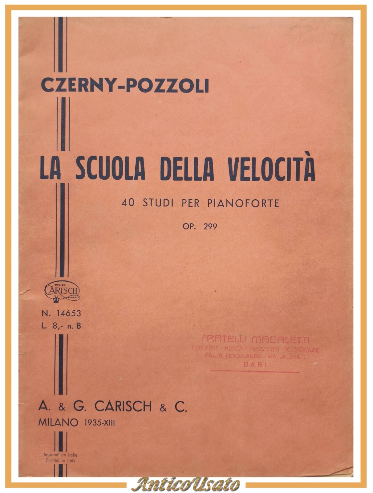 LA SCUOLA DELLA VELOCITÀ di Czerny Pozzoli 1935 Carisch libro …