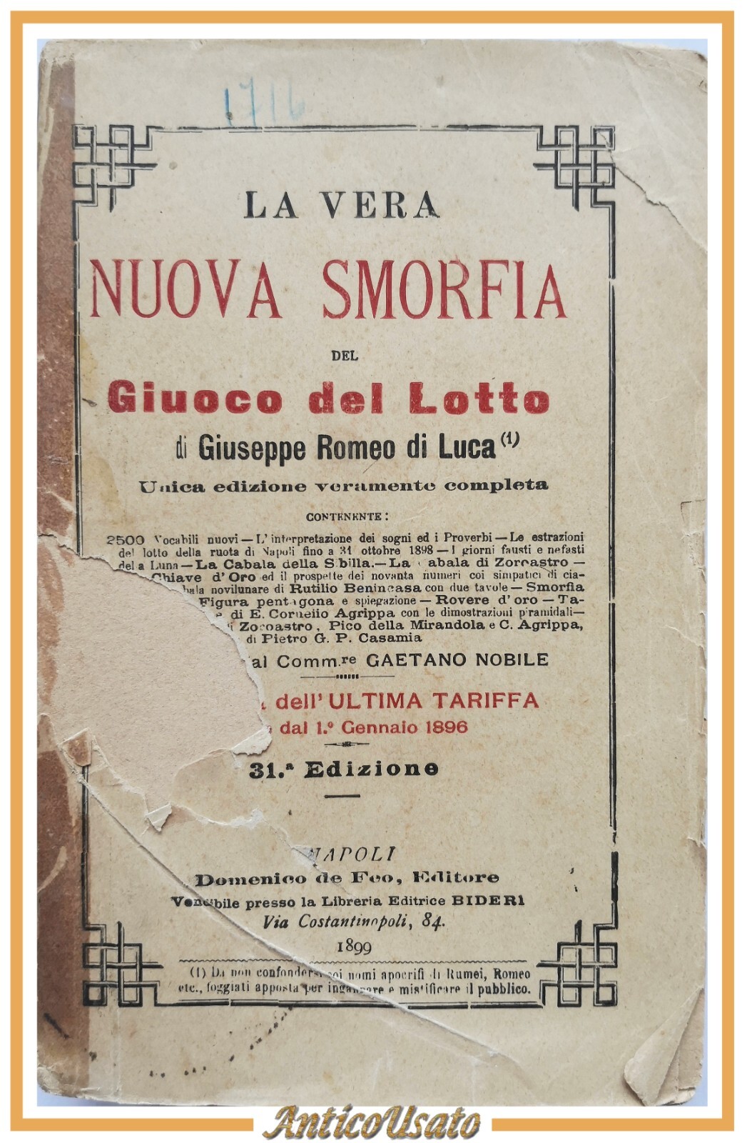 LA VERA NUOVA SMORFIA GIUOCO DEL LOTTO Giuseppe Romeo di …