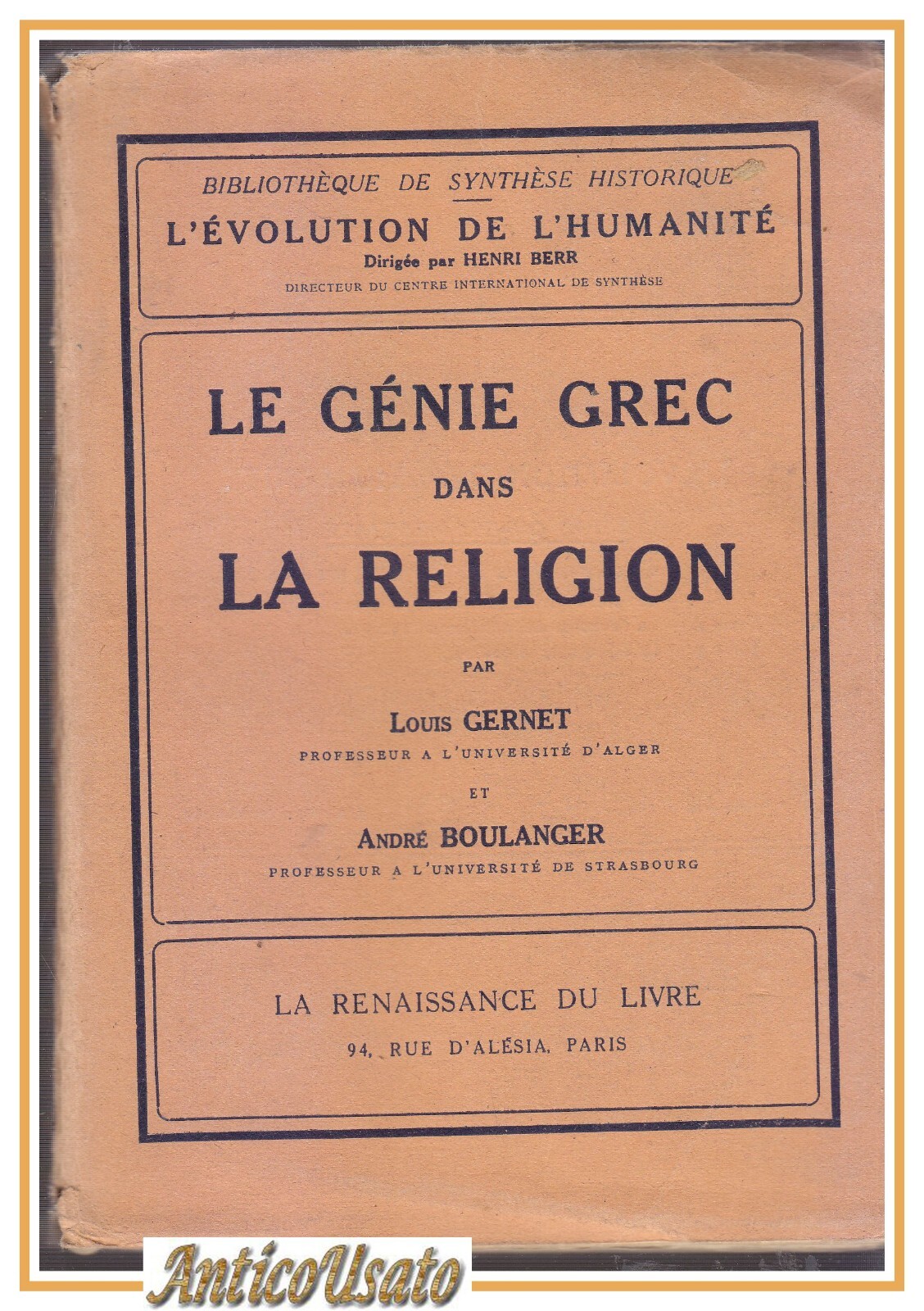 LE GENIE GREC DANS LA RELIGION di Louis Gernet e …
