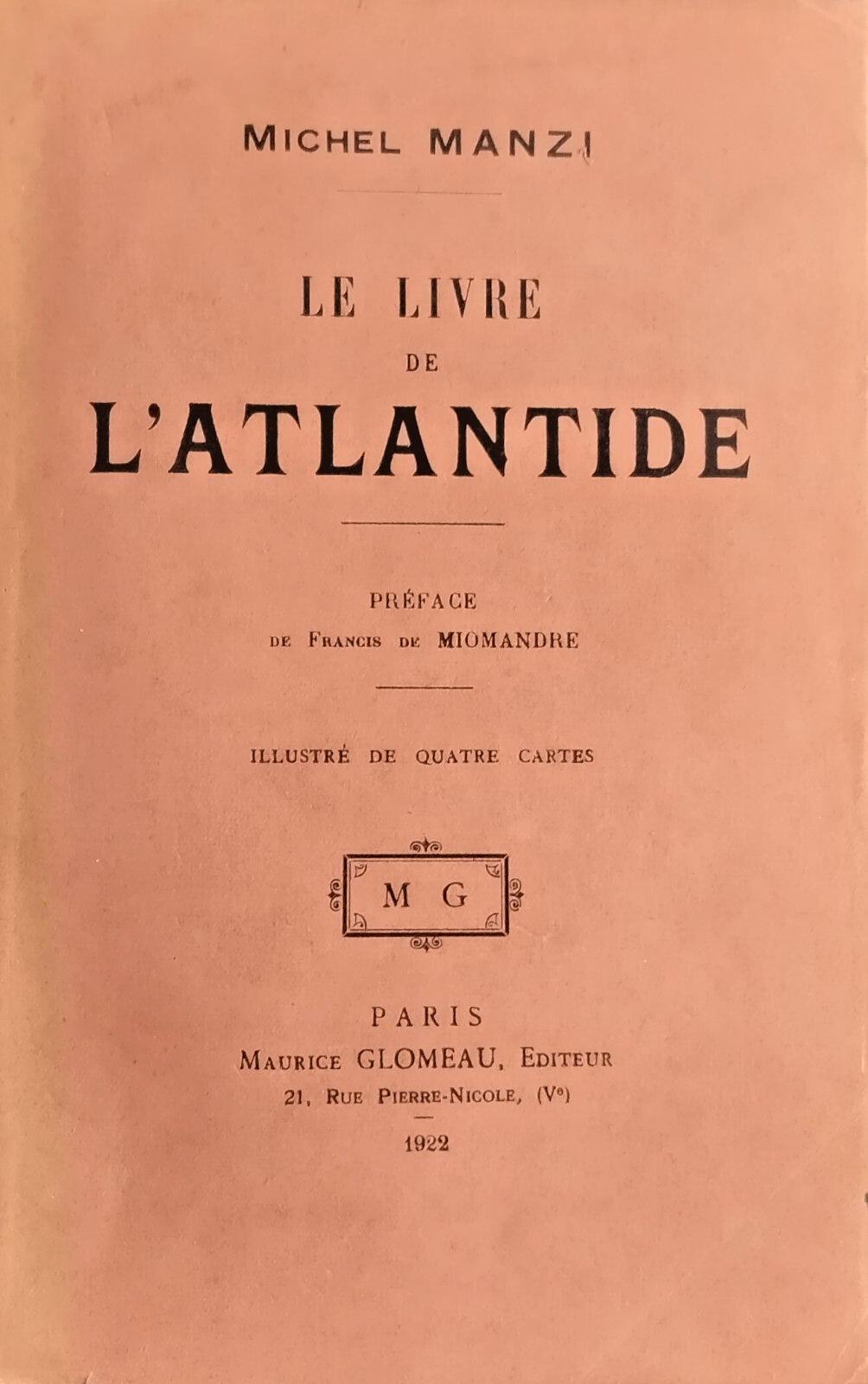 LE LIVRE DE L'ATLANTIDE di Michel Manzi 1922 Glomeau Libro …