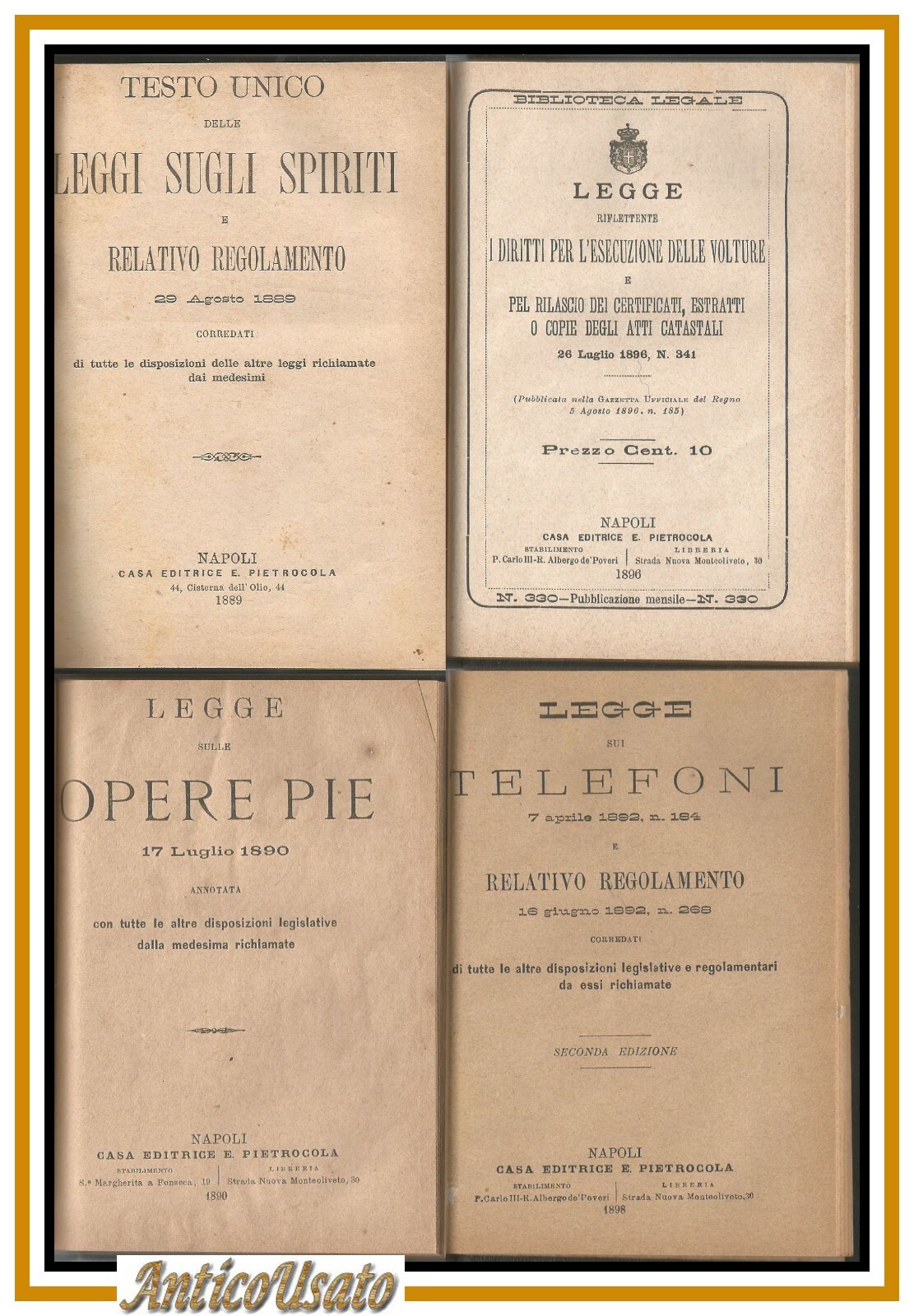 LEGGE SUI TELEFONI SUGLI SPIRITI SULLE OPERE PIE 1889 1898 …