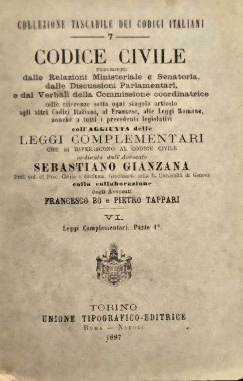LEGGI COMPLEMENTARI AL CODICE CIVILE Parte 1 1887 UTET Libro …