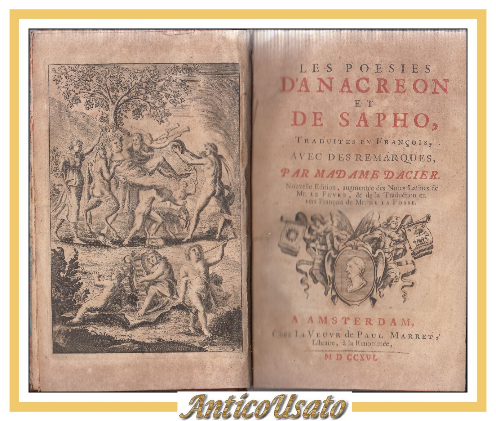 LES POESIES D'ANACREON ET DE SAPHO traduites francois Dacier 1716 …
