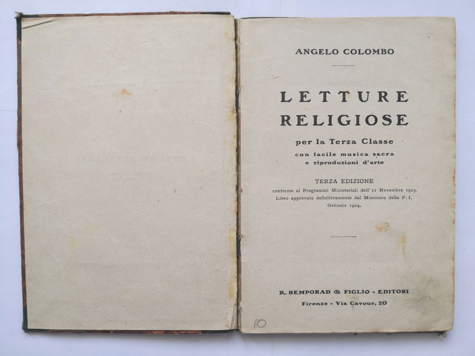 LETTURE RELIGIOSE per III Classe di Angelo Colombo 1924 Bemporad …