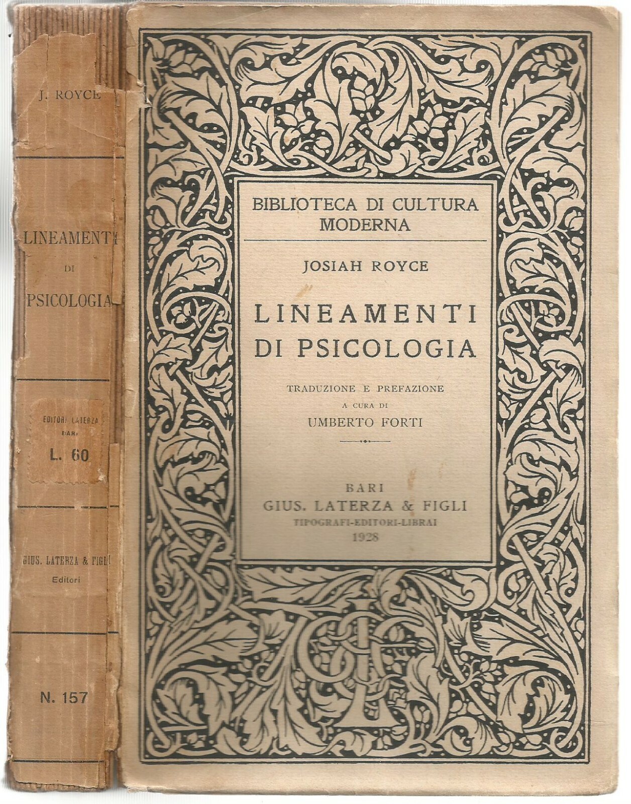 LINEAMENTI DI PSICOLOGIA di Josiah Royce 1928 Laterza Libro Manuale