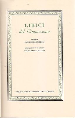 LIRICI DEL CINQUECENTO 1976 UTET classici italiani libro letteratura