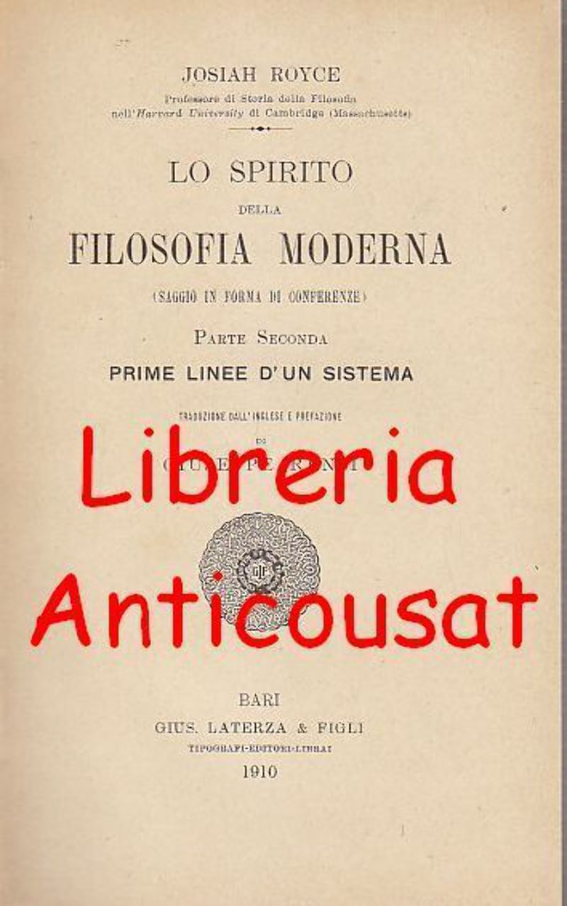 LO SPIRITO DELLA FILOSOFIA MODERNA prime linee di un sistema …