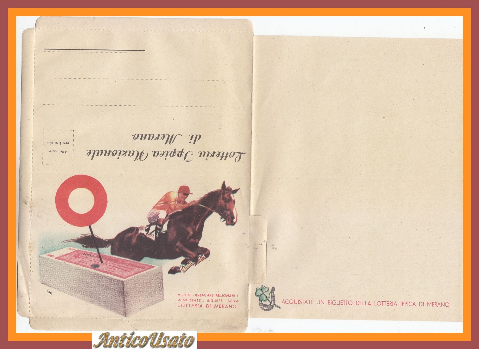 LOTTERIA IPPICA NAZIONALE DI MERANO busta illustrata da lettera anni …