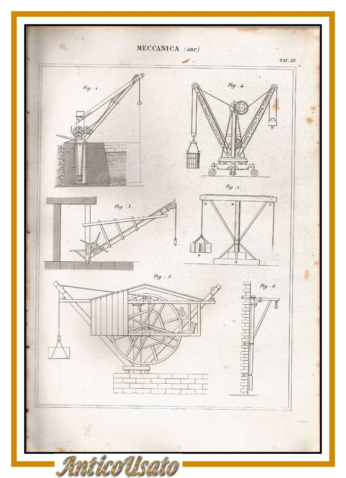 MECCANICA GRU Incisione Stampa Vintage 1866 Tavola Originale antica no …