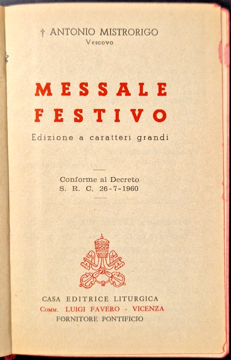 MESSALE FESTIVO edizione a caratteri grandi di Antonio Mastrorigo 1961 …