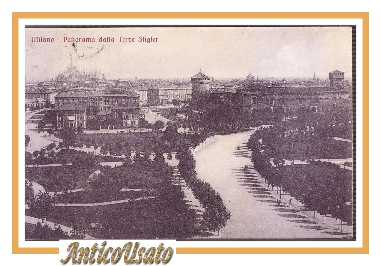 MILANO PANORAMA DALLA TORRE STIGLER Cartolina Viaggiata 1918 Originale Vintage