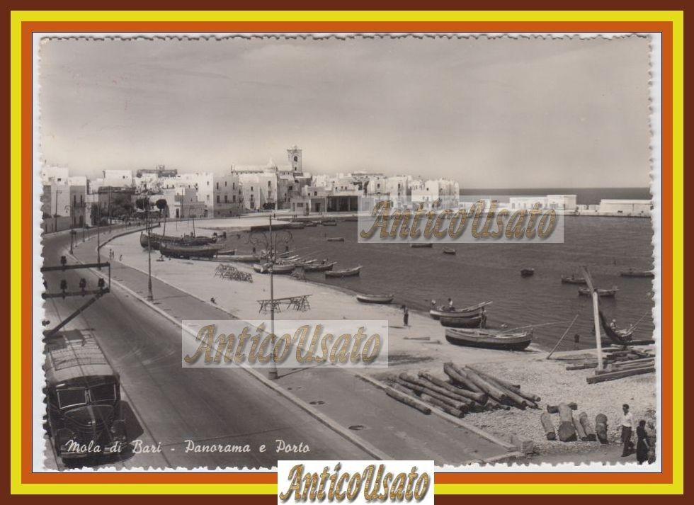 MOLA DI BARI PANORAMA E PORTO Cartolina viaggiata 1953