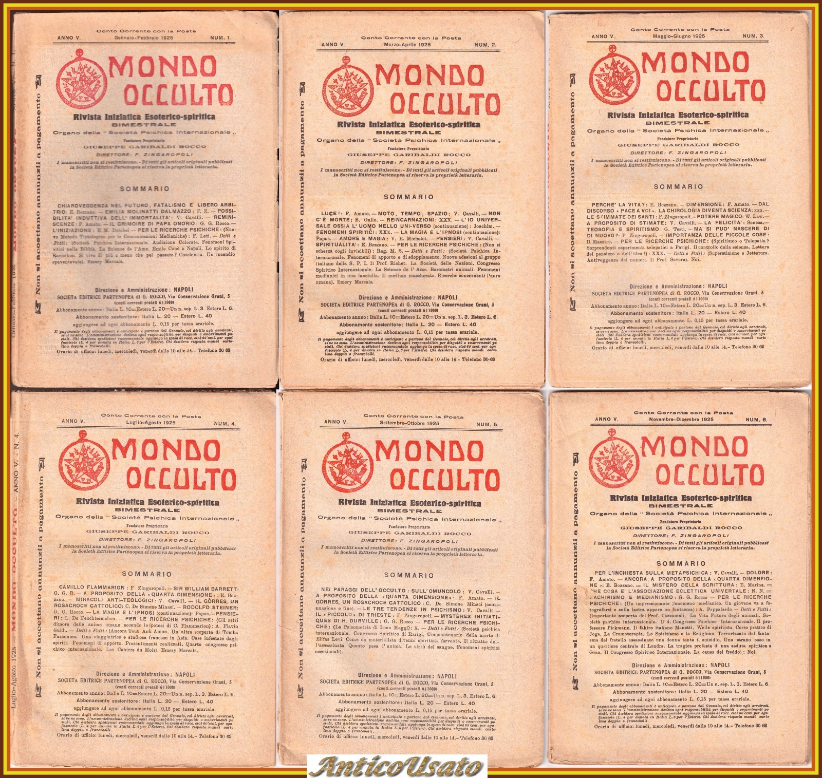 MONDO OCCULTO rivista iniziatica esoterico spiritica 1925 ANNATA COMPLETA vintag