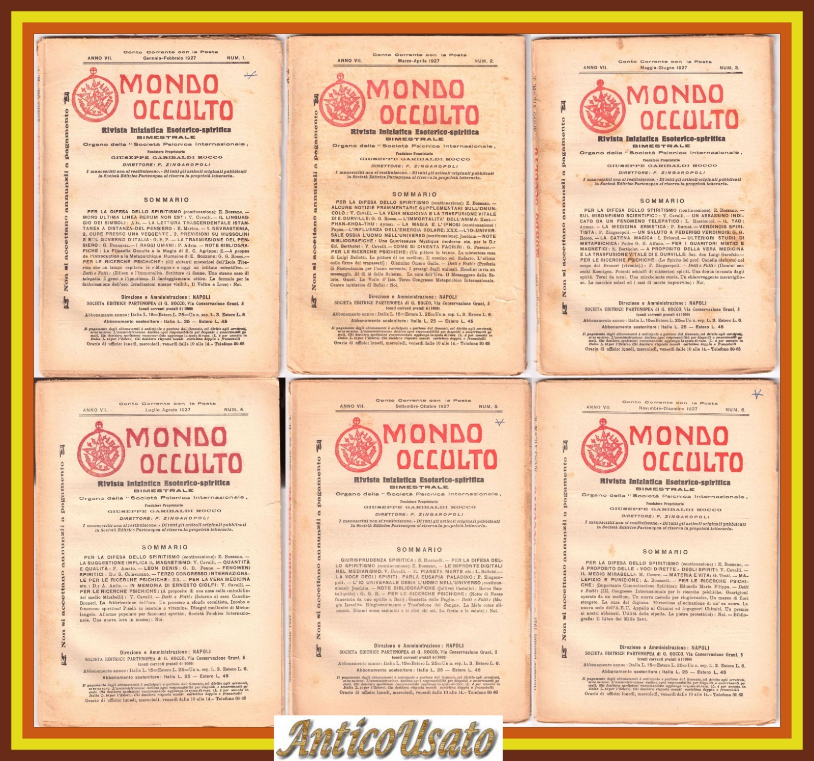 MONDO OCCULTO rivista iniziatica esoterico spiritica 1927 ANNATA COMPLETA ANNO …