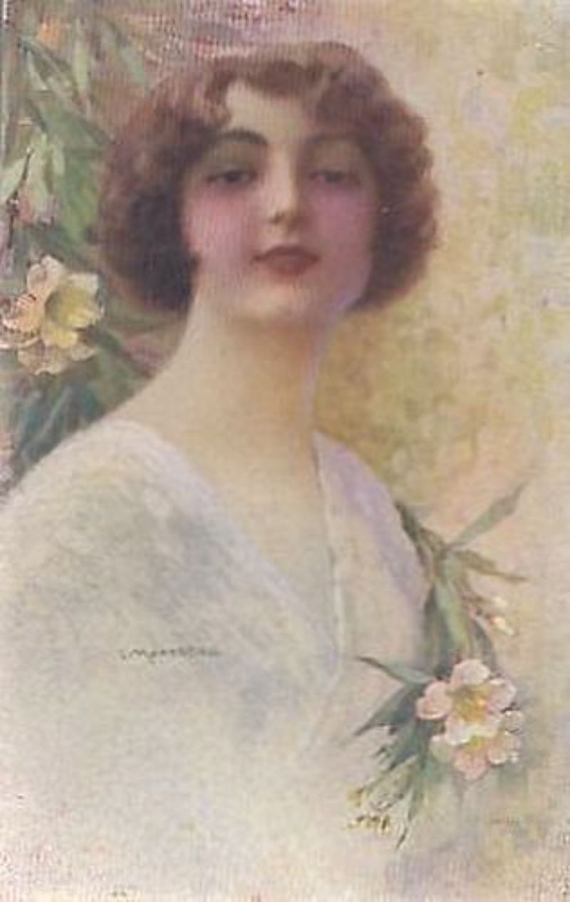 MONESTIER Cartolina Donnina a Colori VIAGGIATA 26/03/1913 carte postale postcard