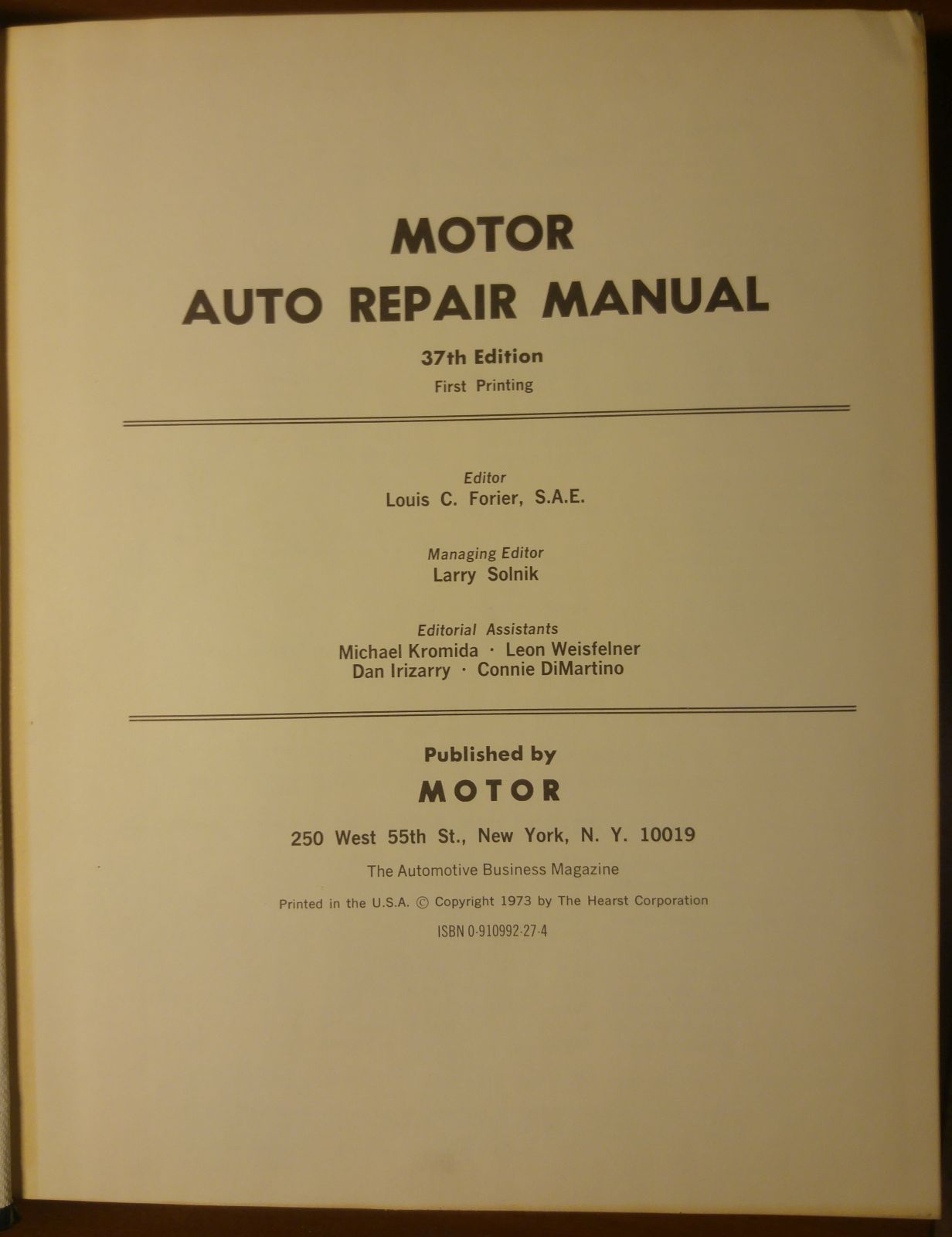 MOTOR AUTO REPAIR MANUAL 1974 editor Louis Forier libro riparazione …