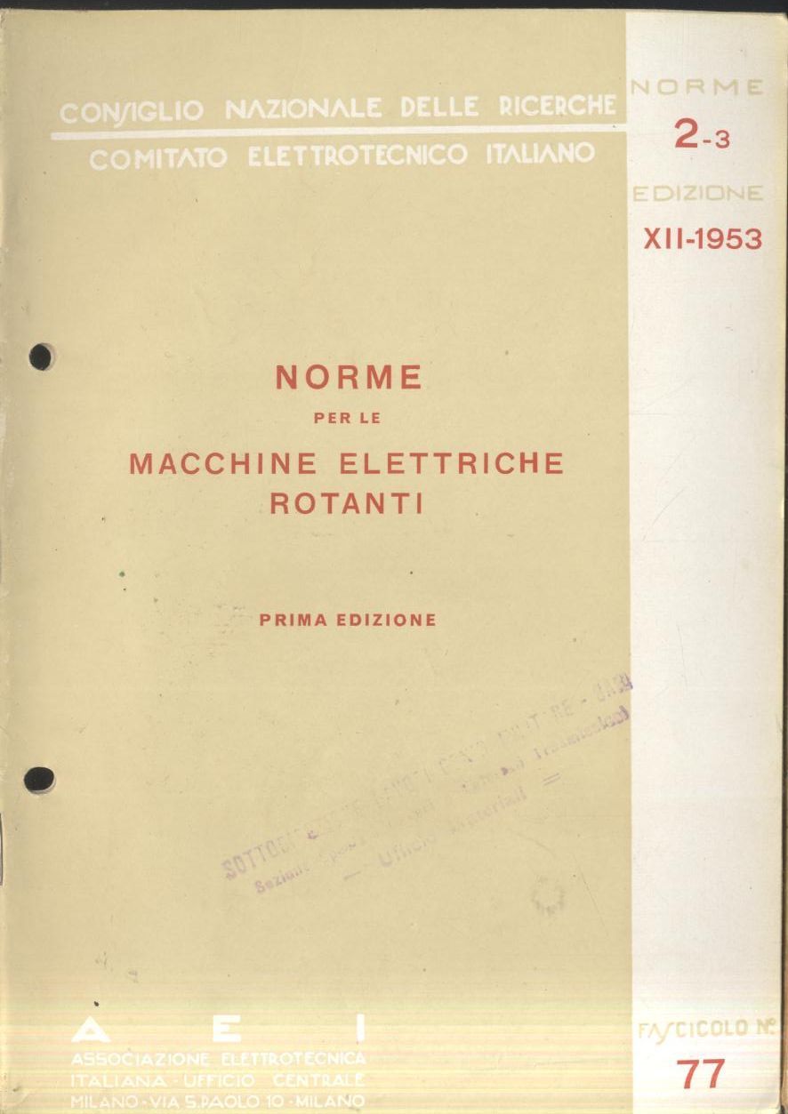 NORME PER LE MACCHINE ELETTRICHE ROTANTI 1953 Associazione elettrotecnica libro