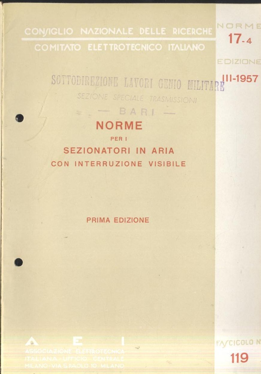 Norme Per Sezionatori in Aria con Interruzione Visibile 1957 libro …