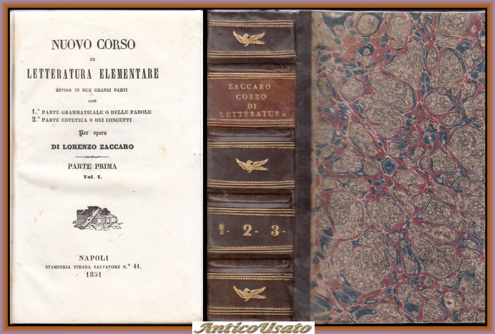 NUOVO CORSO DI LETTERATURA ELEMENTARE Lorenzo Zaccaro 3 volumi 1851 …