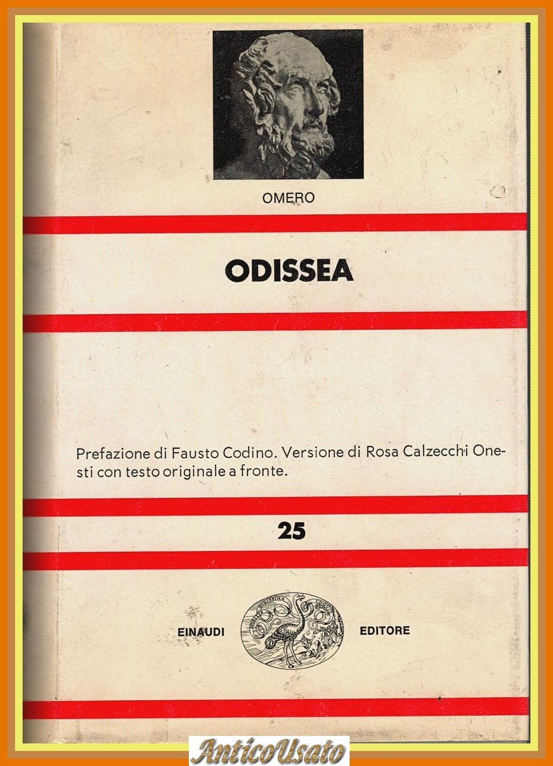 ODISSEA di Omero 1991 Einaudi traduz Calzecchi Onesti testo greco …