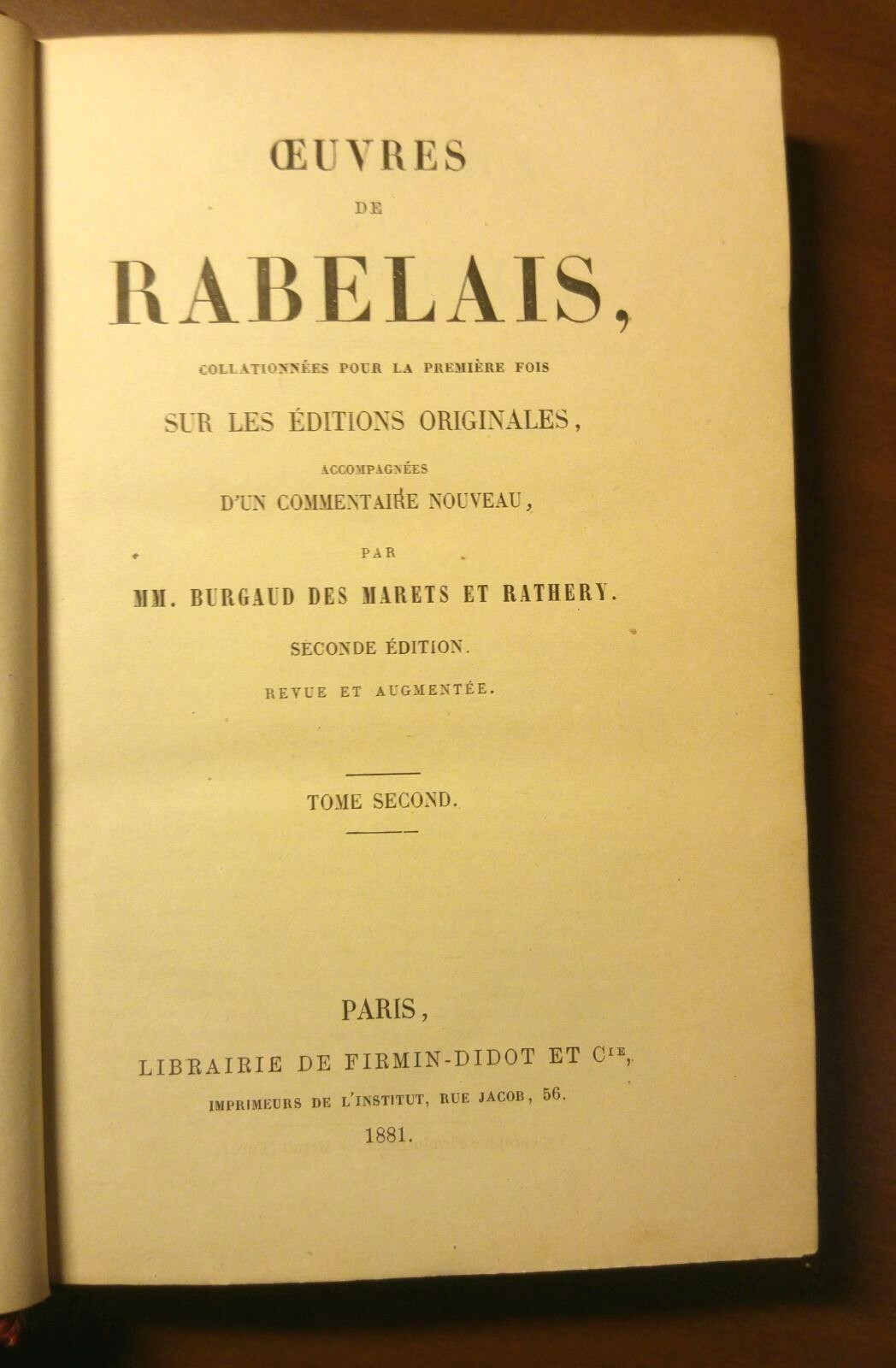 OEUVRES DE RABELAIS tome II 1881 Firmin Didot libro antico …