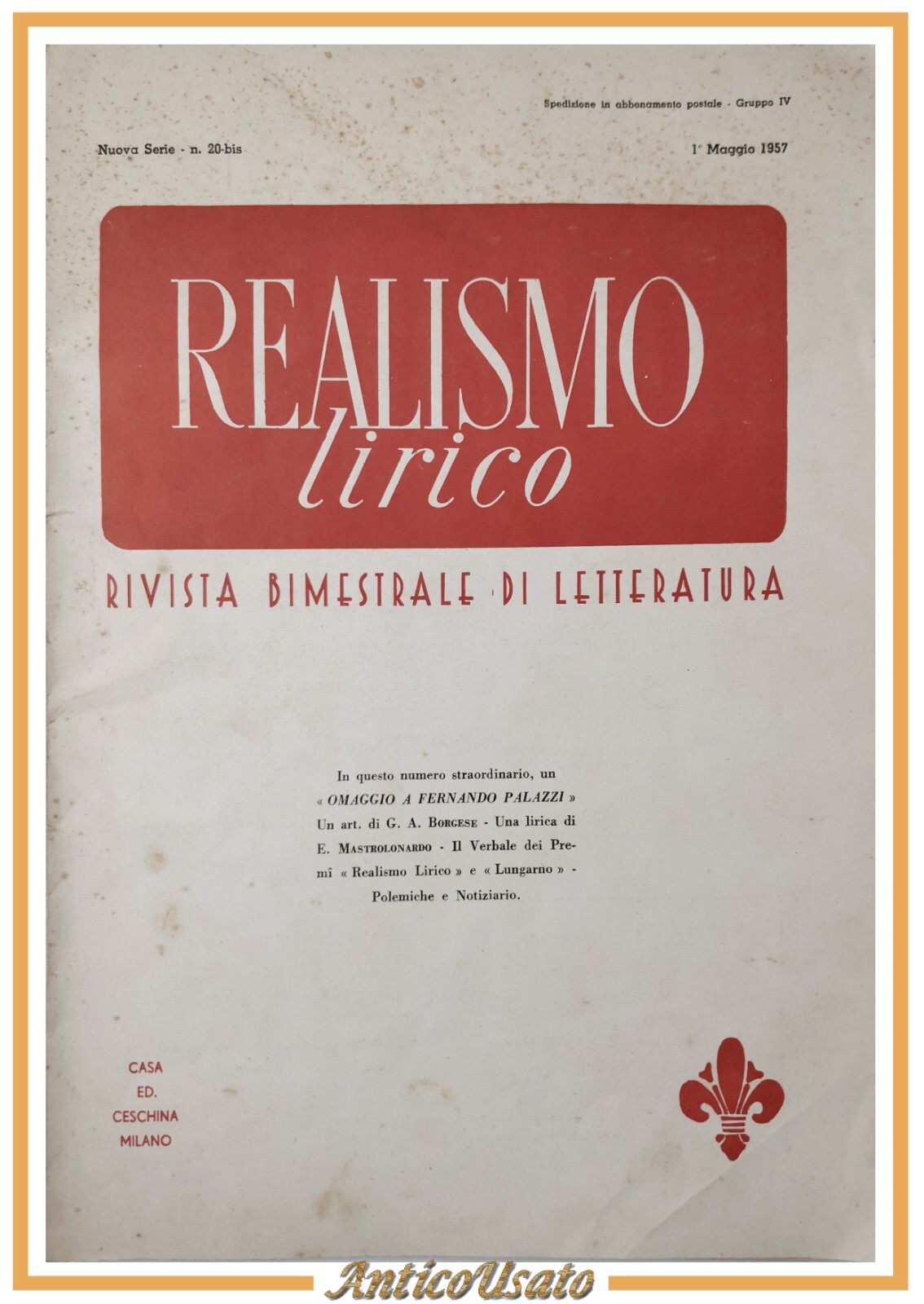 OMAGGIO A FERDINANDO PALAZZI REALISMO LIRICO 1 maggio 1957 rivista …