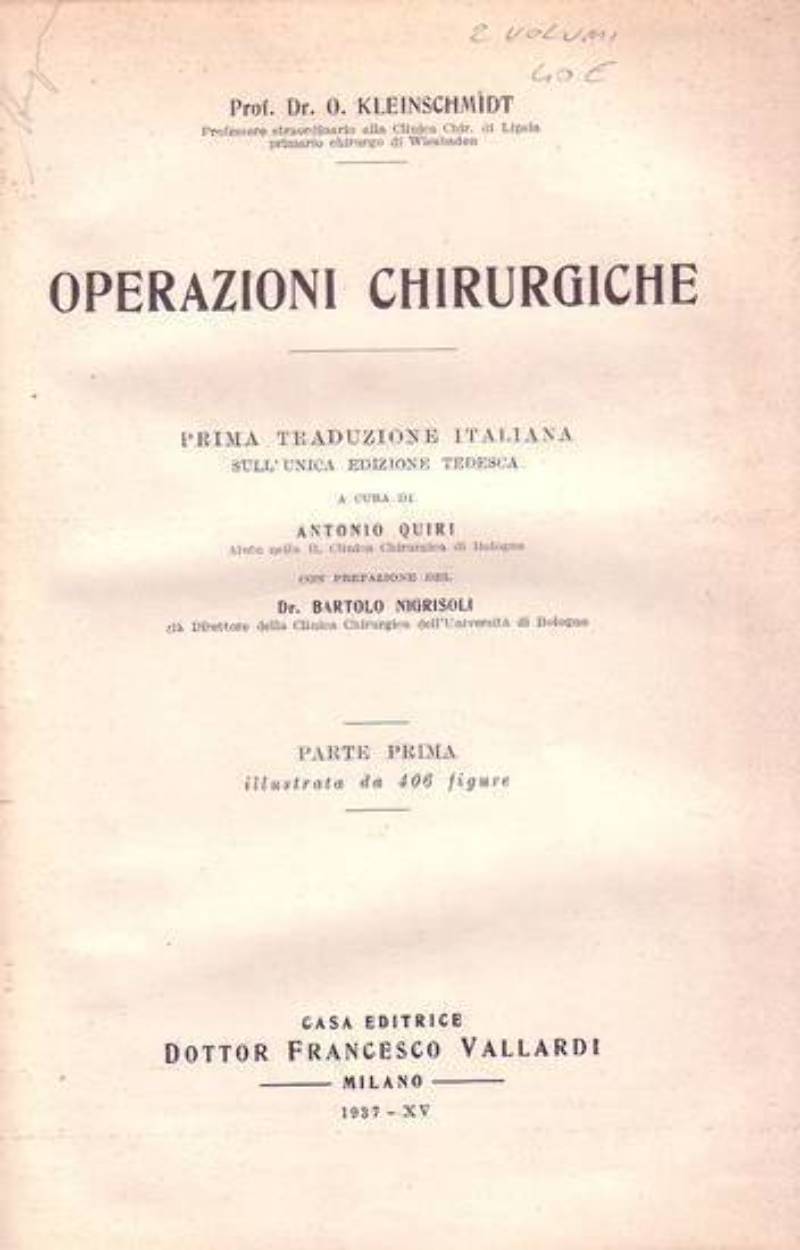 OPERAZIONI CHIRURGICHE 2 volumi di Kleinschmidt 1937 libro medicina vintage