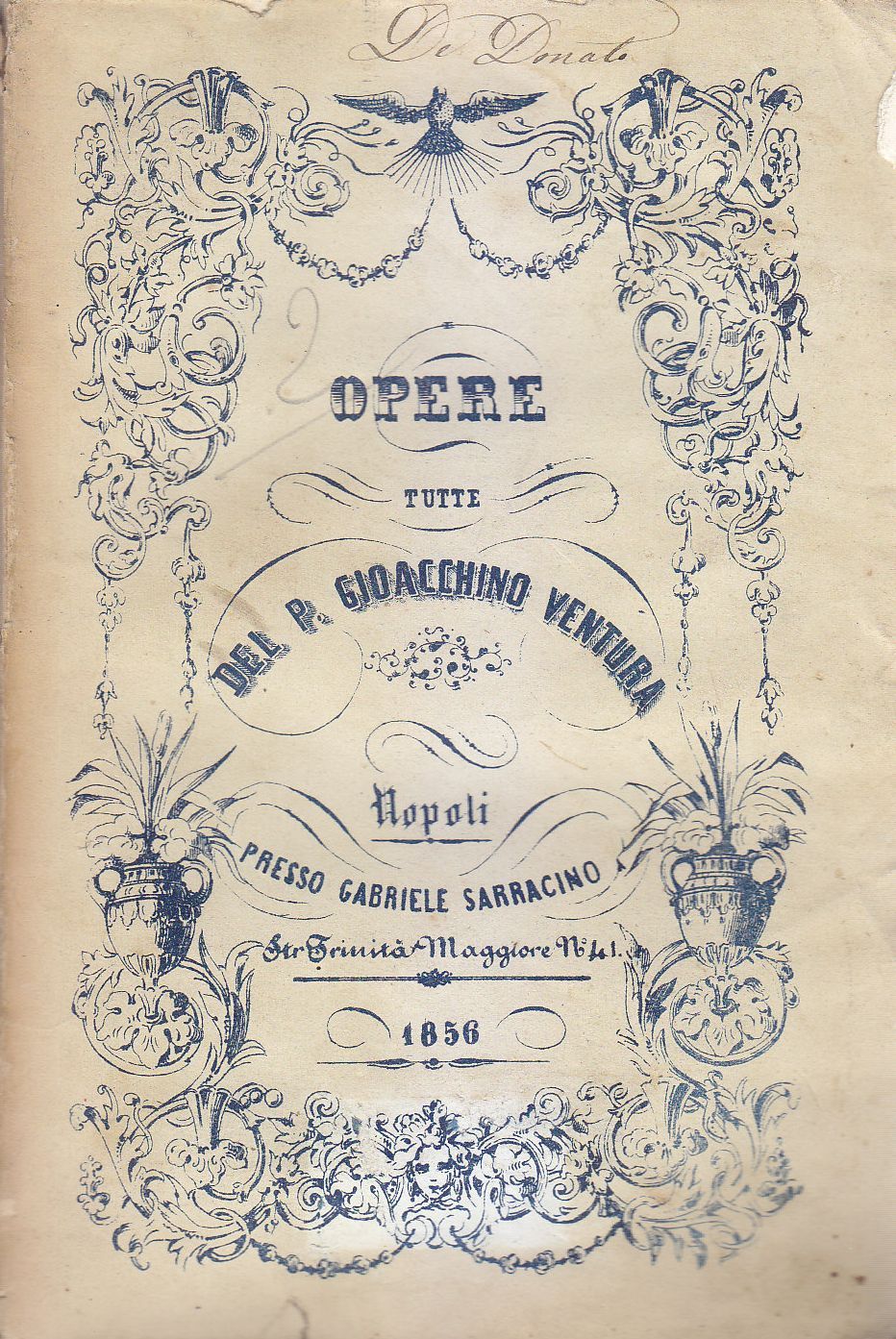 OPERE DEL PADRE GIOACCHINO VENTURA VOLUME II 1856 Sarracino libro …