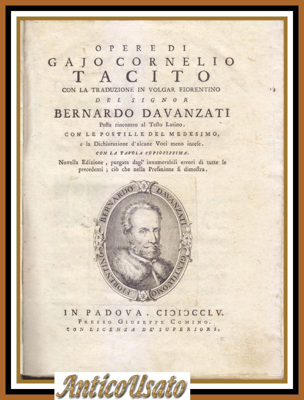OPERE DI CORNELIO TACITO con traduzione Bernardo Davanzati 1755 2 …