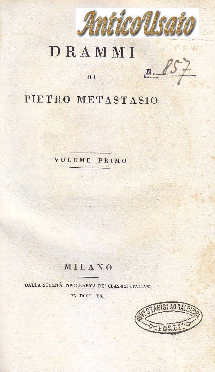 OPERE DI PIETRO METASTASIO 5 volumi completa 1820 Classici Italiani …