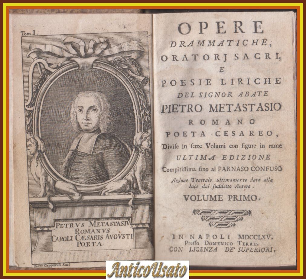OPERE DRAMMATICHE di Pietro Metastasio Volume I 1765 Terres Libro …