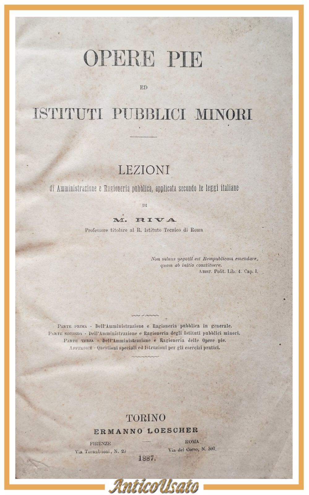 OPERE PIE ED ISTITUTI PUBBLICI MINORI lezioni di Riva 1887 …