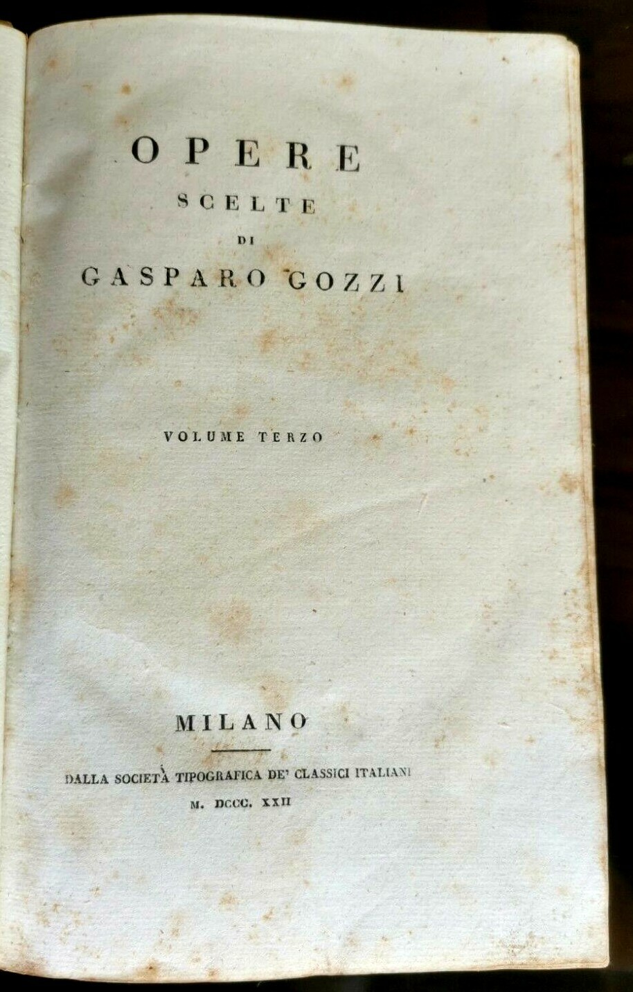 OPERE SCELTE di Gasparo Gozzi VOLUME III 1822 Milano Libro …