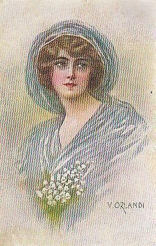 ORLANDI CARTOLINA DONNINA a Colori Viaggiata 1924 (?) Illustratore Originale