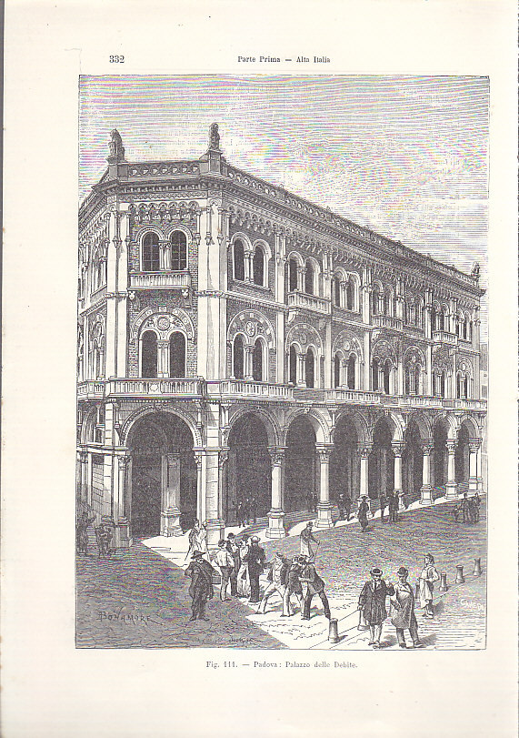PADOVA PALAZZO DELLE DEBITE incisione originale 1902 animata pulita bella …