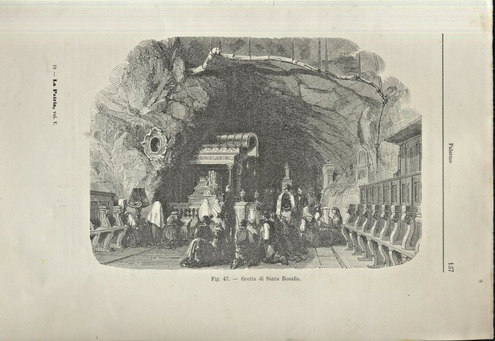 PALERMO GROTTA DI SANTA ROSALIA litografia originale antica stampa vintage