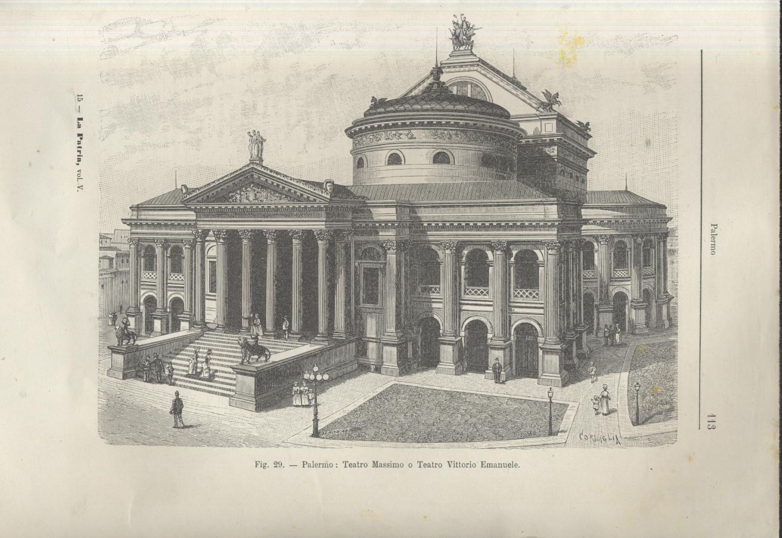 PALERMO TEATRO MASSIMO O VITTORIO EMANUELE litografia originale antica vintage