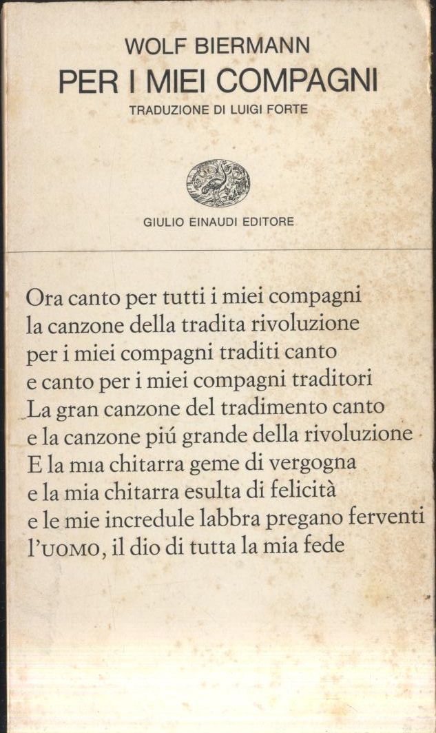 PER I MIEI COMPAGNI di Wolf Biermann 1976 Einaudi traduzione …
