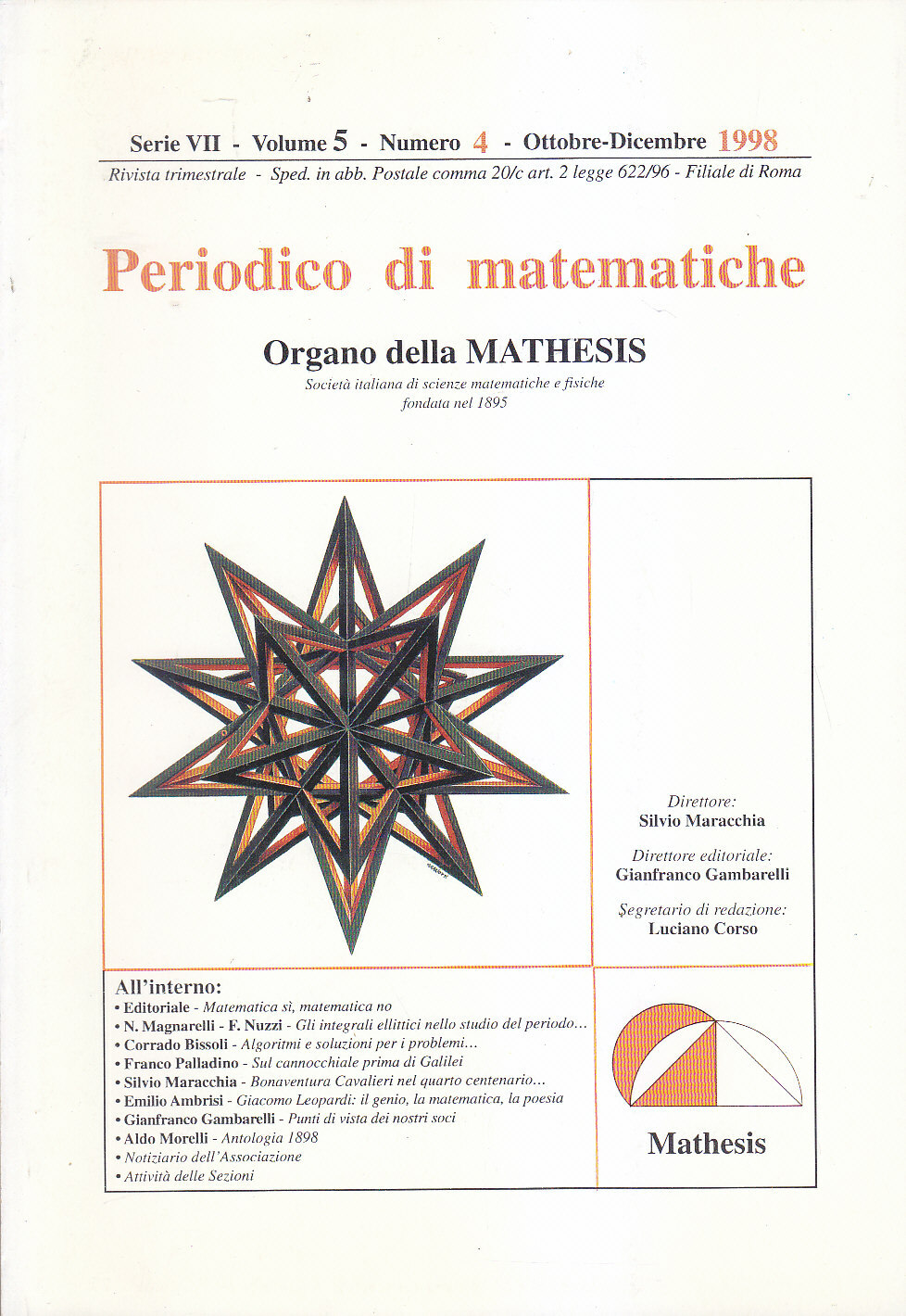 PERIODICO DI MATEMATICHE 1998 annata completa 3 volumi organo mathesis …
