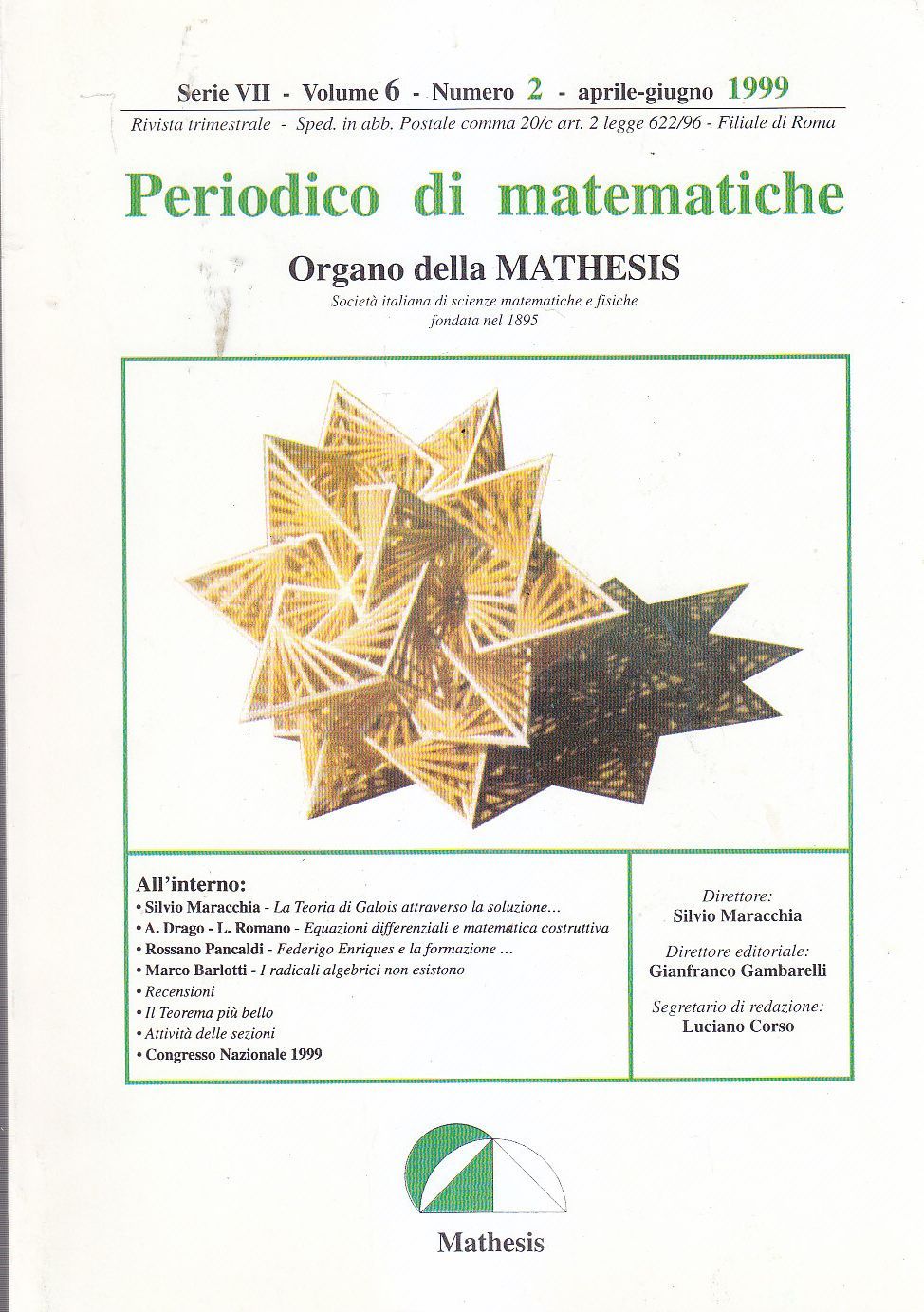 PERIODICO DI MATEMATICHE riviste numeri 1 2 3 del 1999 …