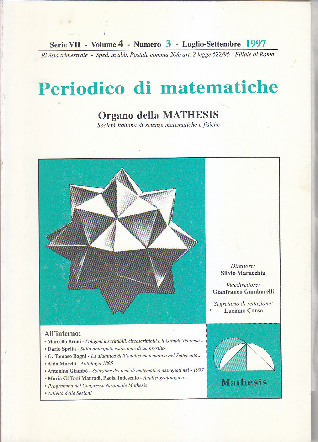 PERIODICO DI MATEMATICHE volume 4 numero 3 Luglio settembre 1997 …