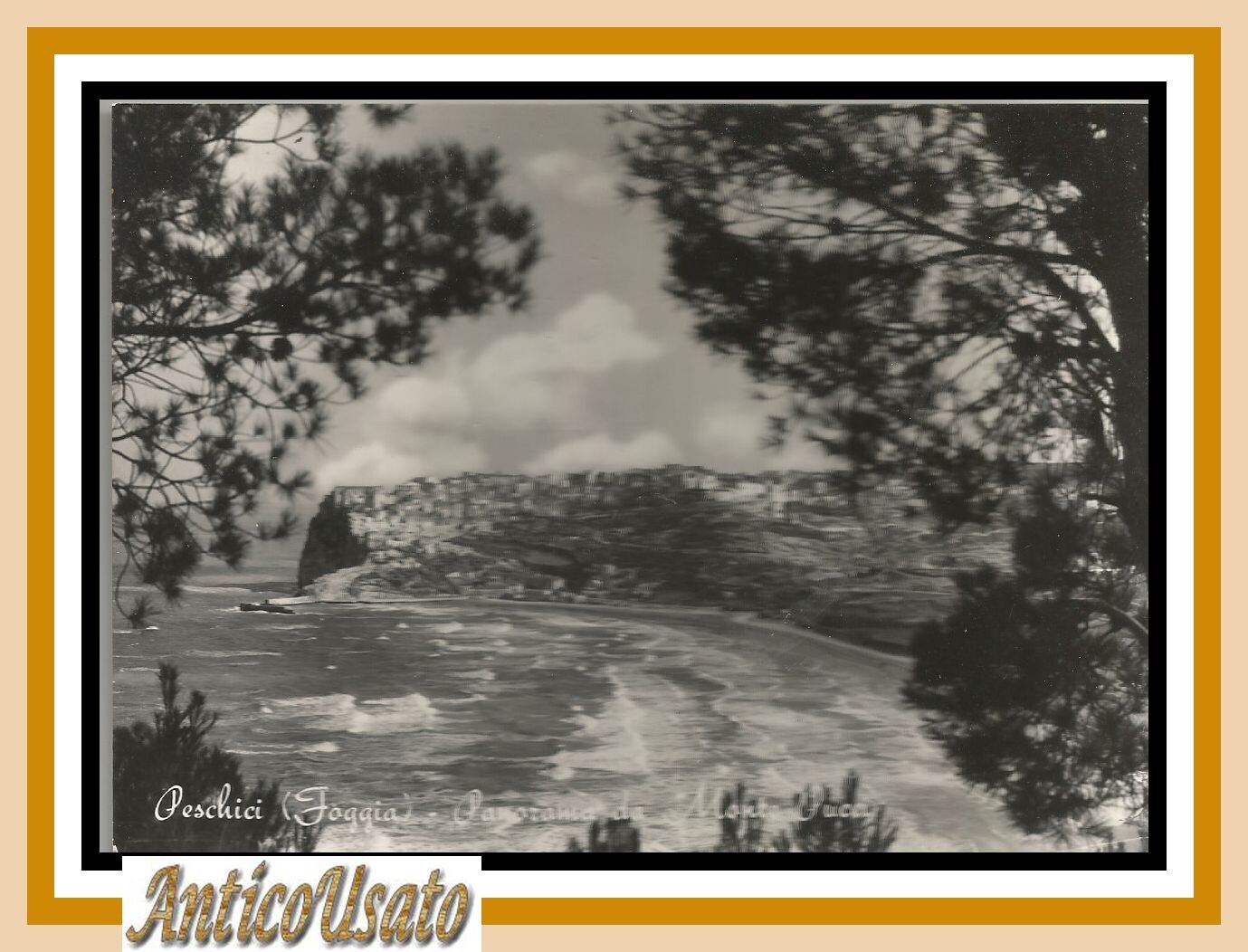 PESCHICI PANORAMA DA MONTE PUCCI CARTOLINA 1960 Viaggiata Foggia Vintage