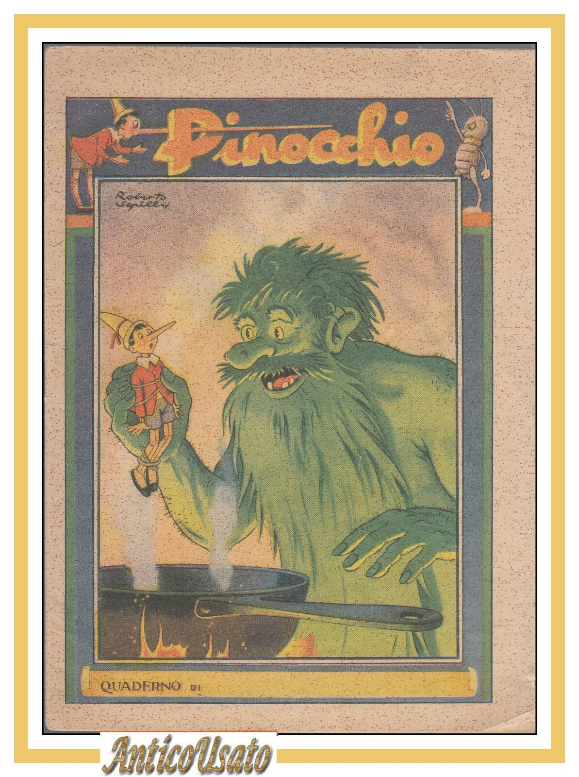 PINOCCHIO Quaderno illustrato da Roberto Sgrilli a colori compilato quadretti