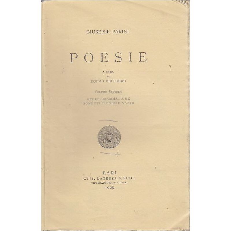 POESIE di Giuseppe Parini Volume II - Laterza 1929 LIBRO