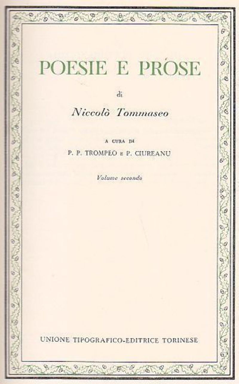 POESIE E PROSE volume 2 di Nicolò TOMMASEO Trompo Classici …