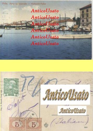 POLA PORTO COMMERCIALE Merkantil Halen CARTOLINA Viaggiata 1912 Vintage postcard