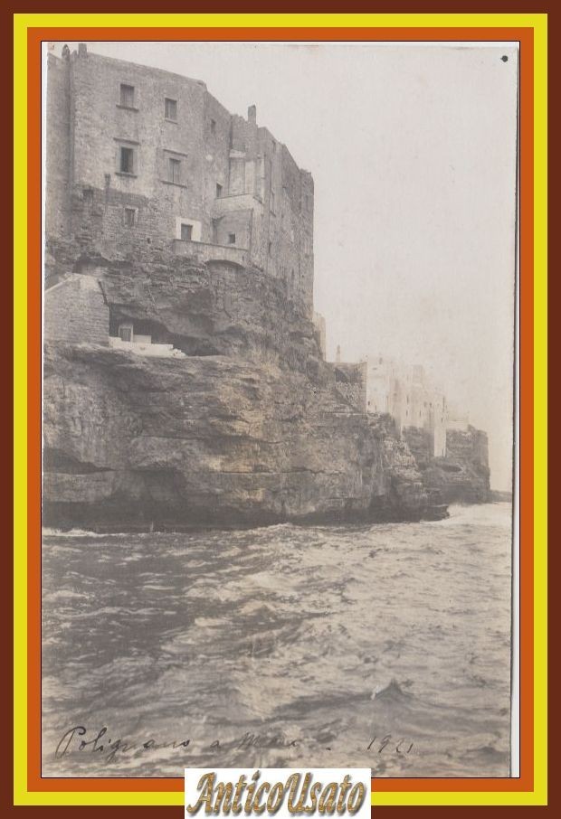 Polignano a Mare Fotocartolina Case Sugli Scogli Originale 1921