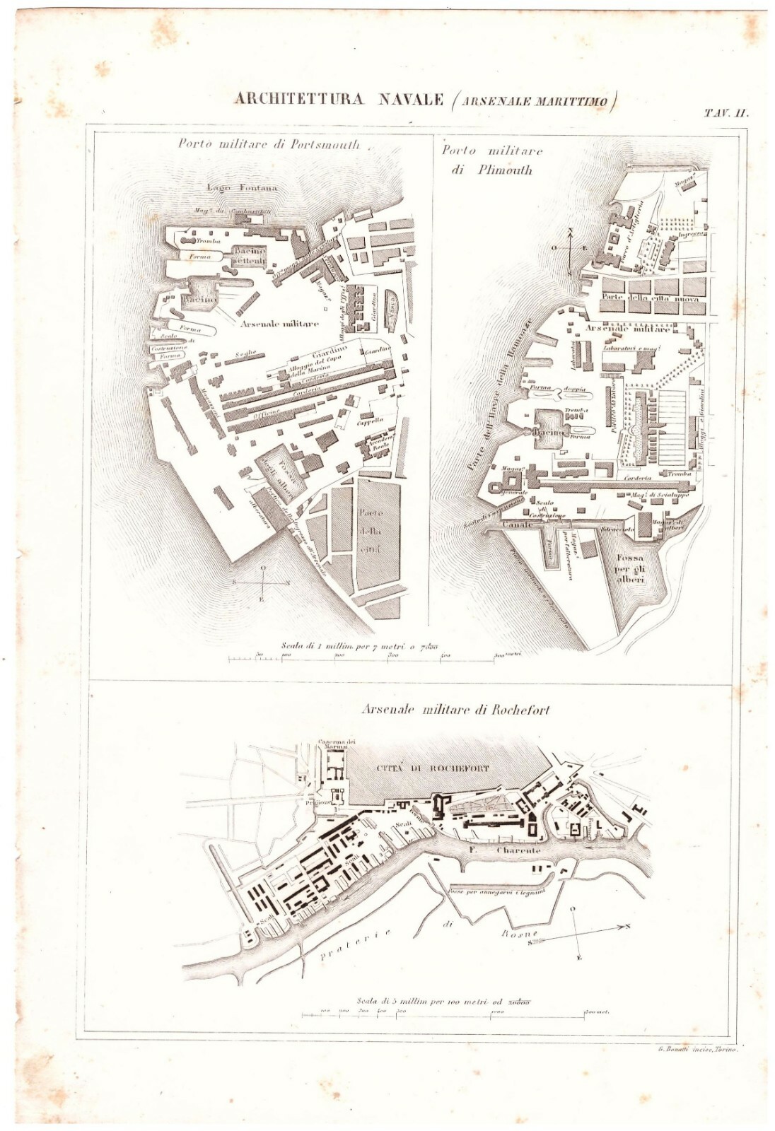 Porto Portsmouth Plimouth Rocheford INCISIONE STAMPA 1866 arsenale Antico Gravur